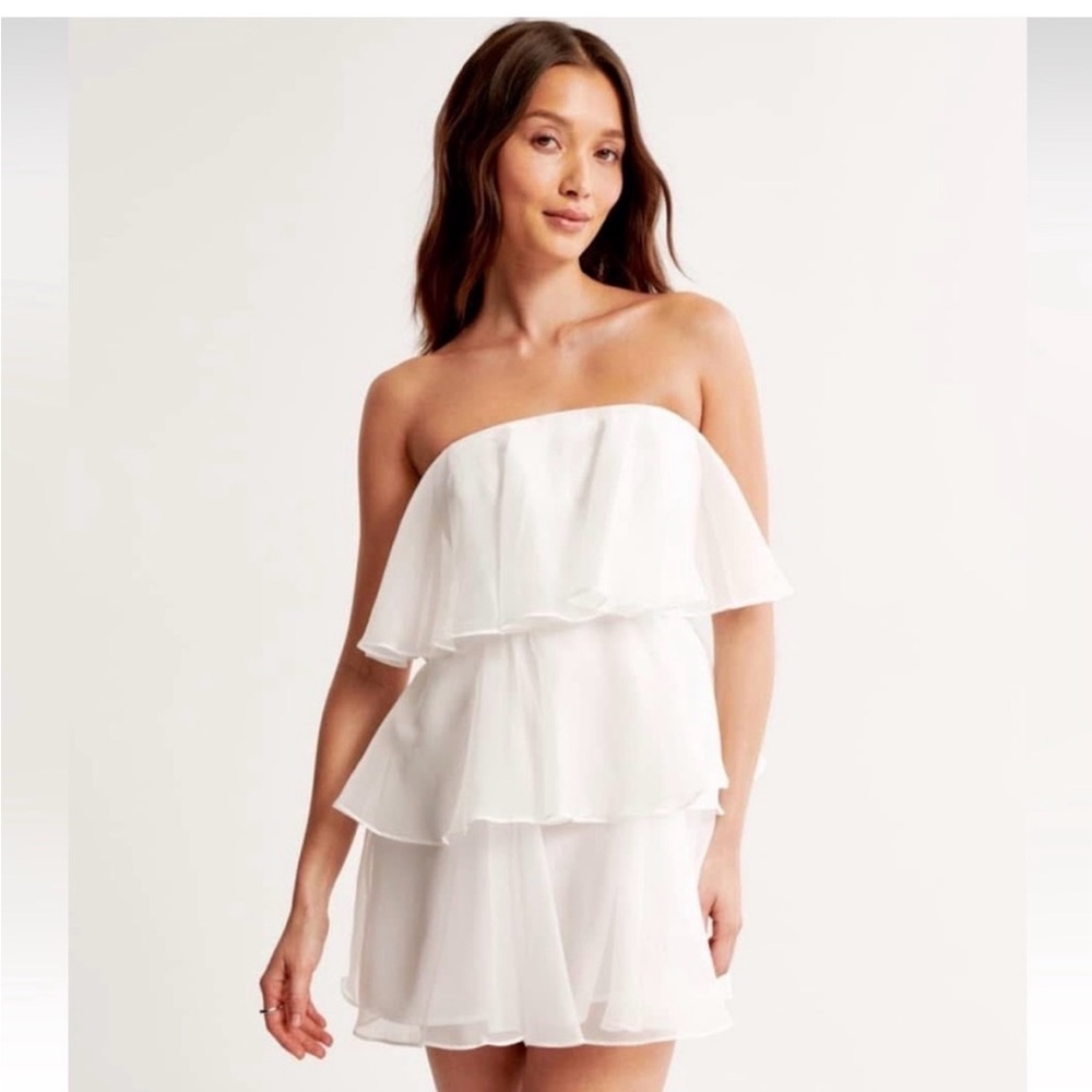 Abercrombie & Fitch White Tiered Strapless Mini Dress
